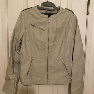 Lightweight Jacket - Light Cream/Gray -Pleather - small